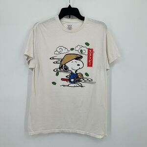 Peanuts Samurai Snoopy Tshirt Mens Medium White Red Cartoon Anime Comicon Casual